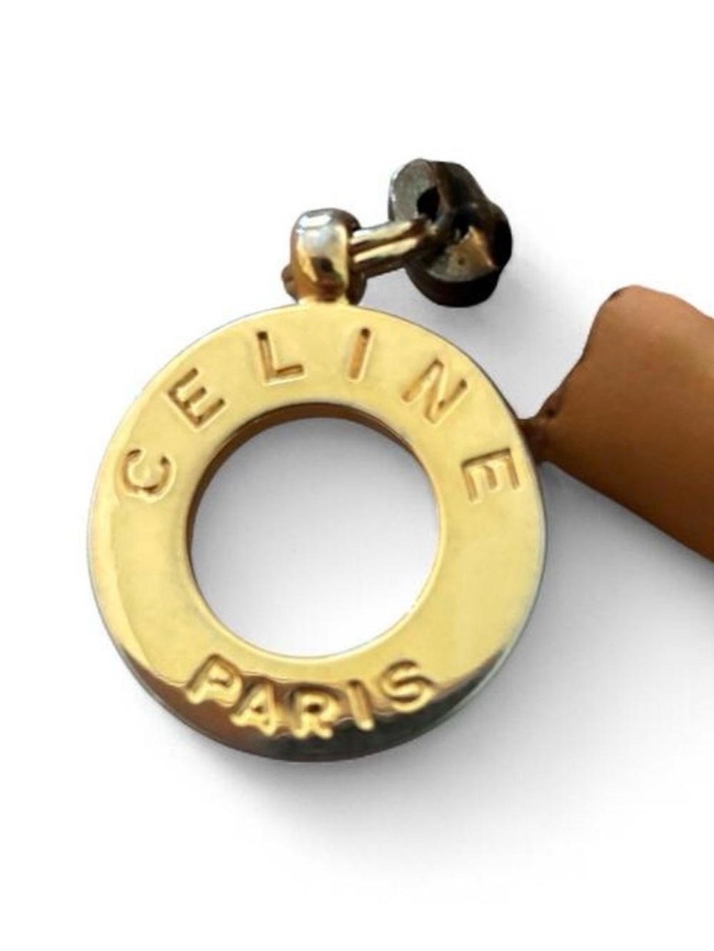 Celine Round Zip Coin Pouch - Dark Brown with Tan Trim - Picture 2 of 7